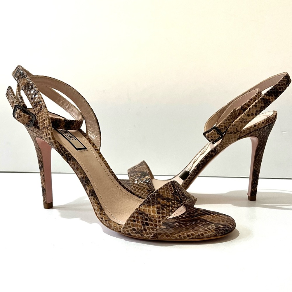 LIU Jo Made in Italy Snake-Print Leather Ankle Strap High Heel Sandals 39